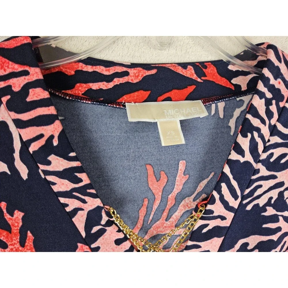 Michael Kors MK Women’s Chain Tie Coral Reef Print Top Size XS